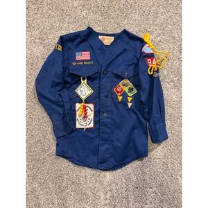 Vintage Cub Scout Boy Scouts of America Uniform Shirt S* Patches Awards 1975 *